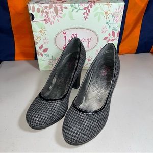 New JellyPop Wagner Black Houndstooth Heels Women's Fabric 7.5 Shoes Modcloth